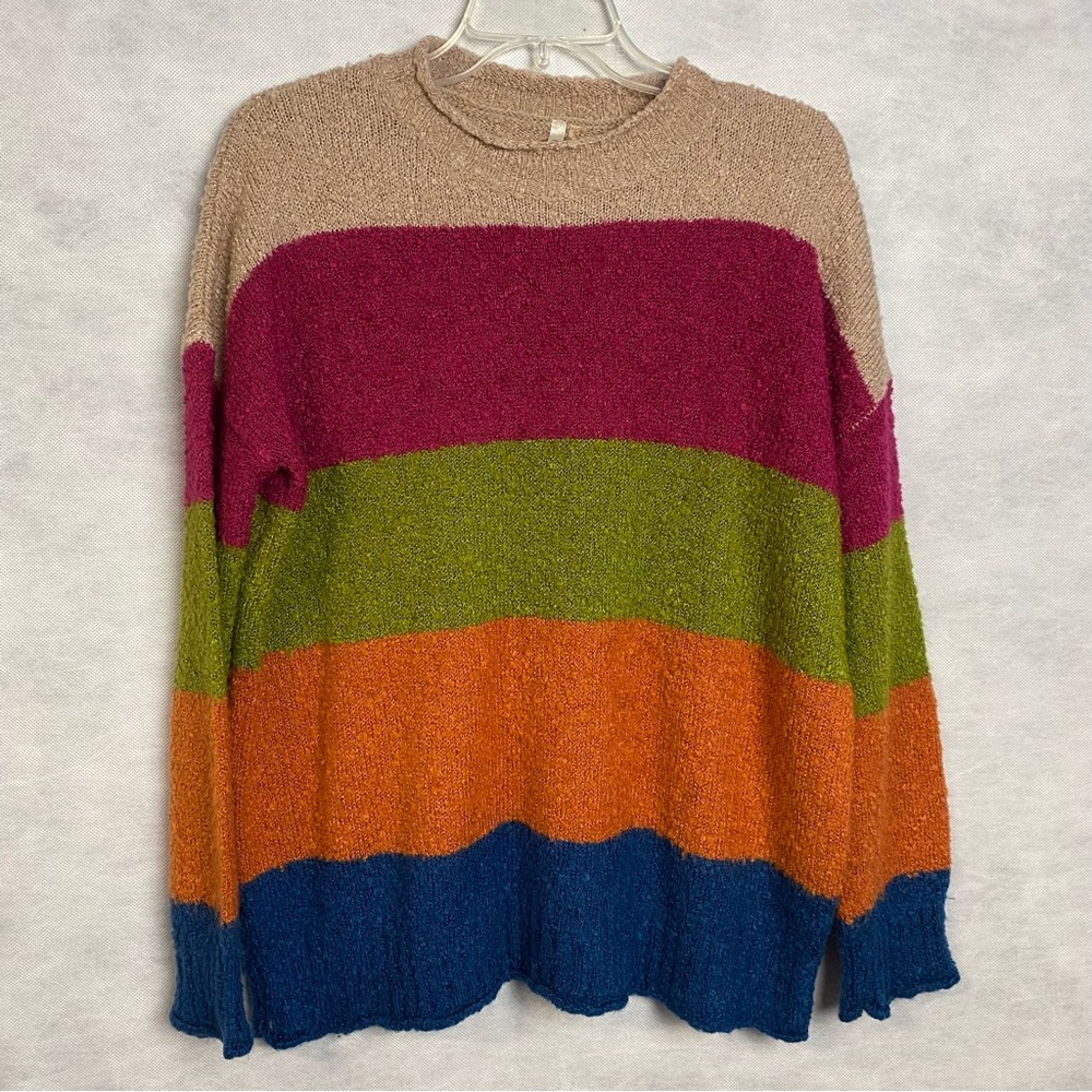 Mittoshop Sweater Women’s Medium Color Block Crew Neck Fuzzy Pullover